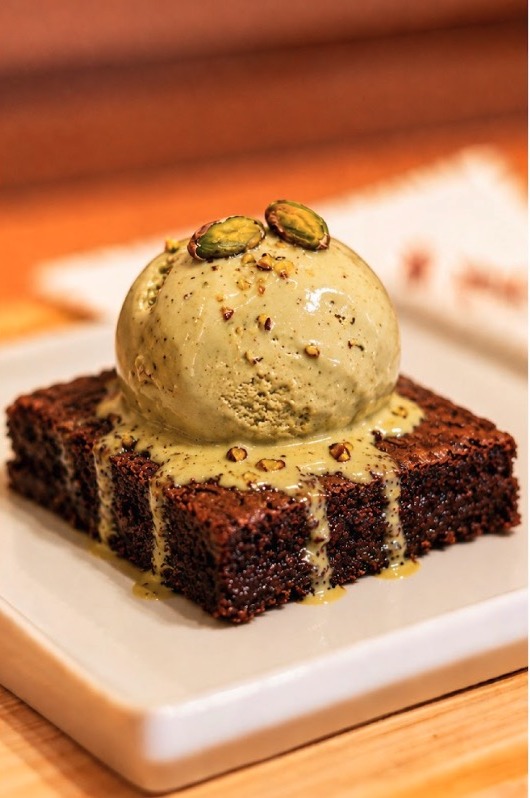 Brownie com gelato de pistache Luna