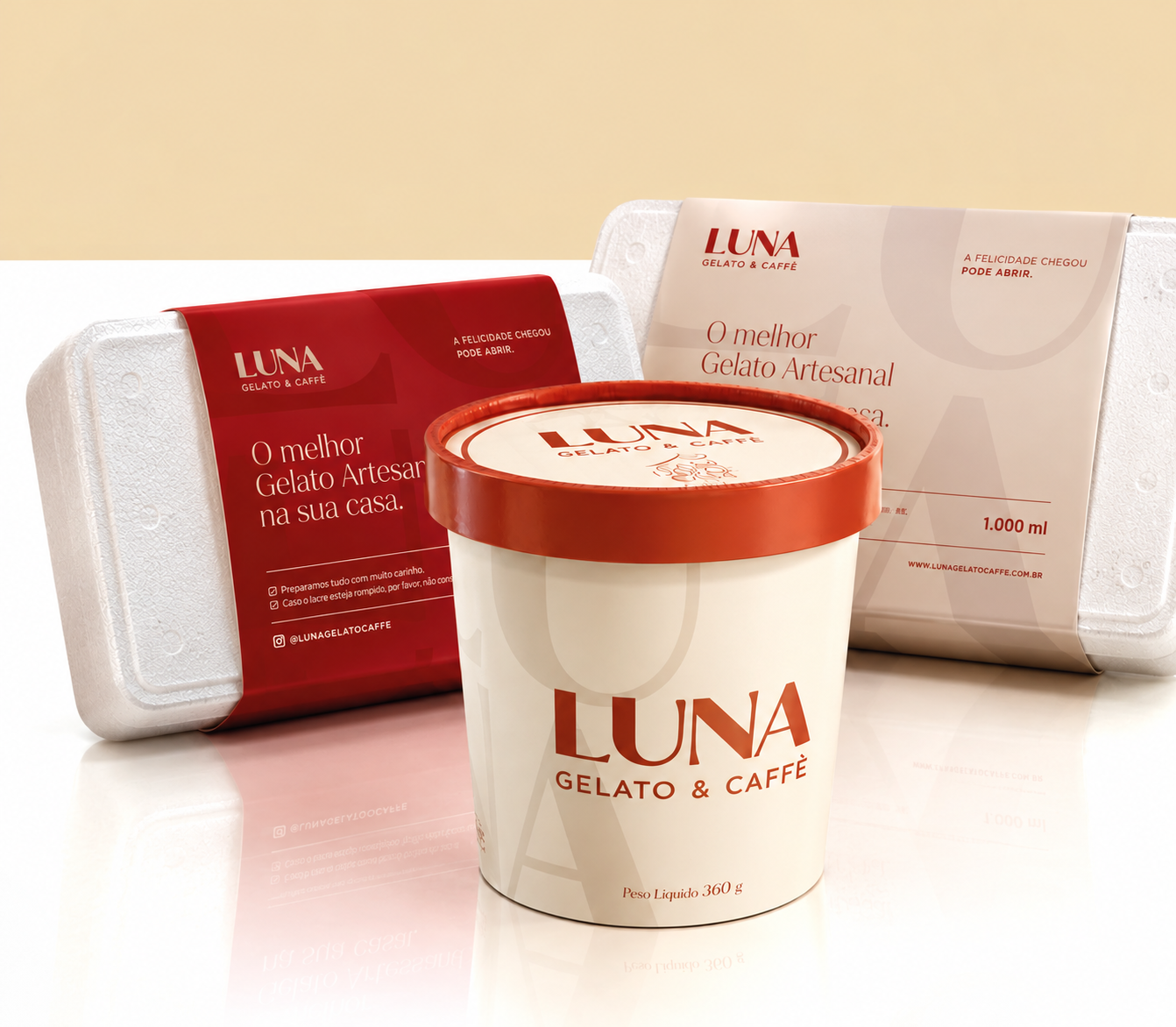 Embalagens Luna para levar o gelato pra casa